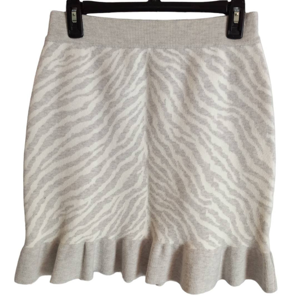 Dolan | NEW Gray & White Zebra-Print Wool-Blend Ruffle Sweater Skirt